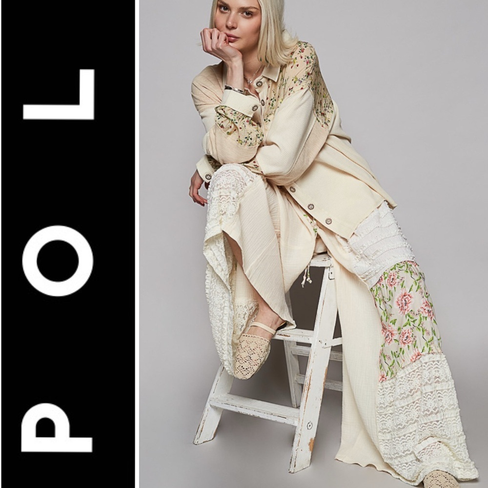 POL Floral & Waffle Knit Mixed Media Shacket ~ Perfect for Layering Year Round - Picture 16 of 16